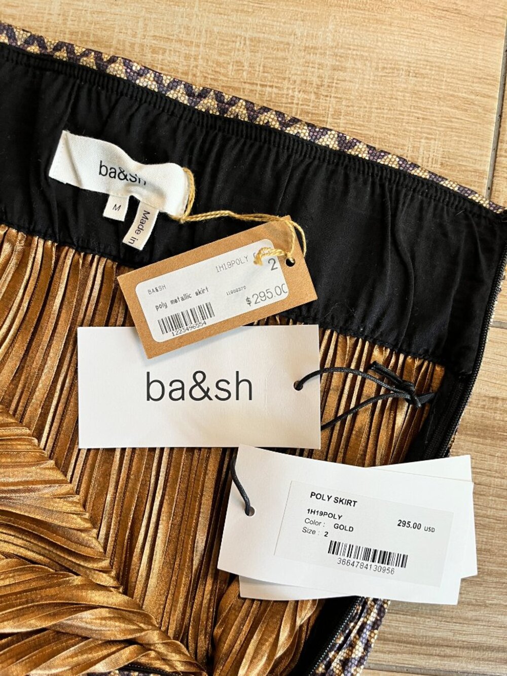 Womens NWT ba&sh Gold Shimmer Pleated Midi Skirt - 2/M - Picture 6 of 6